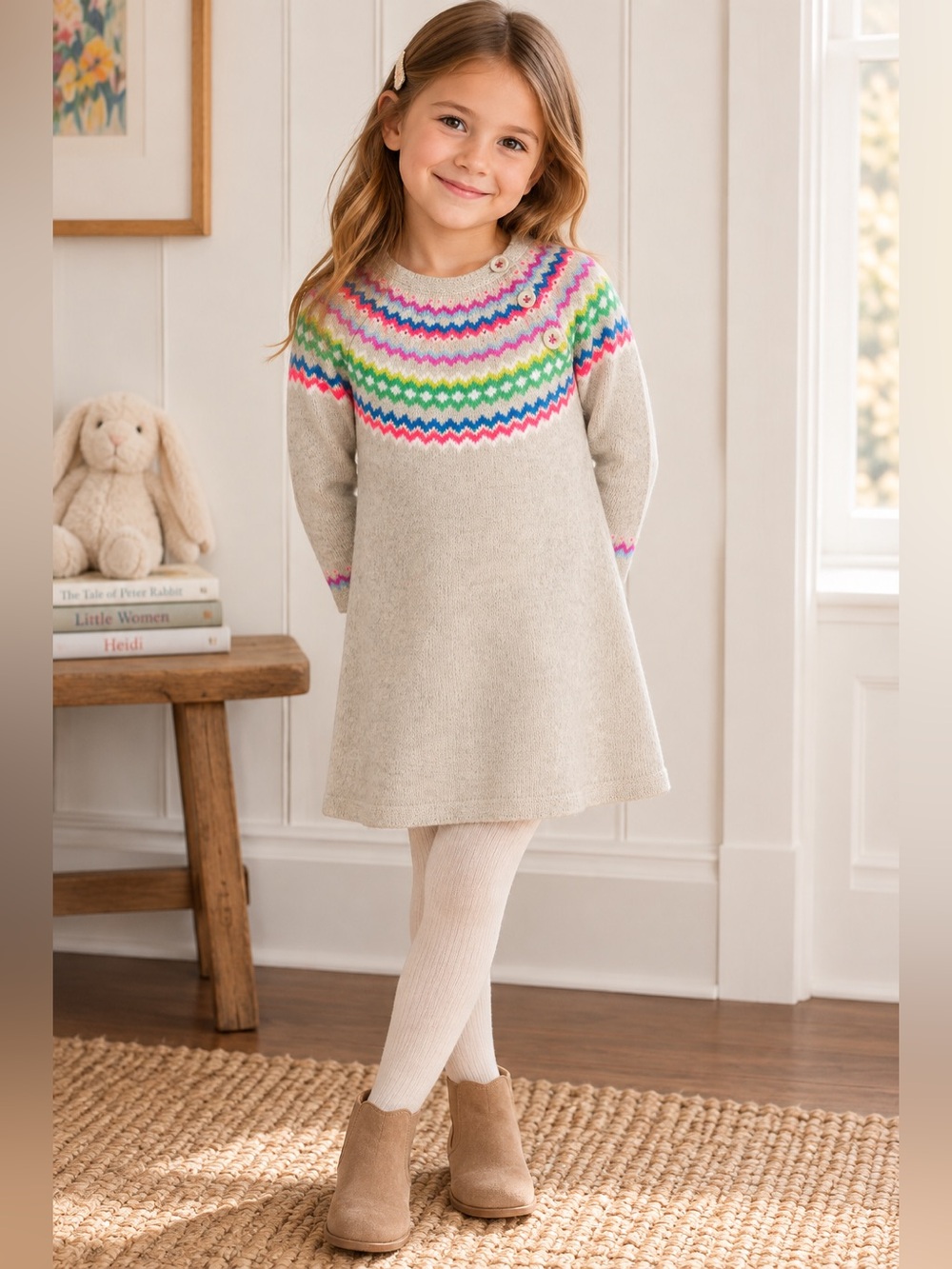 Mini Boden Fair Isle Wool Blend Sweater Dress 7-8Y